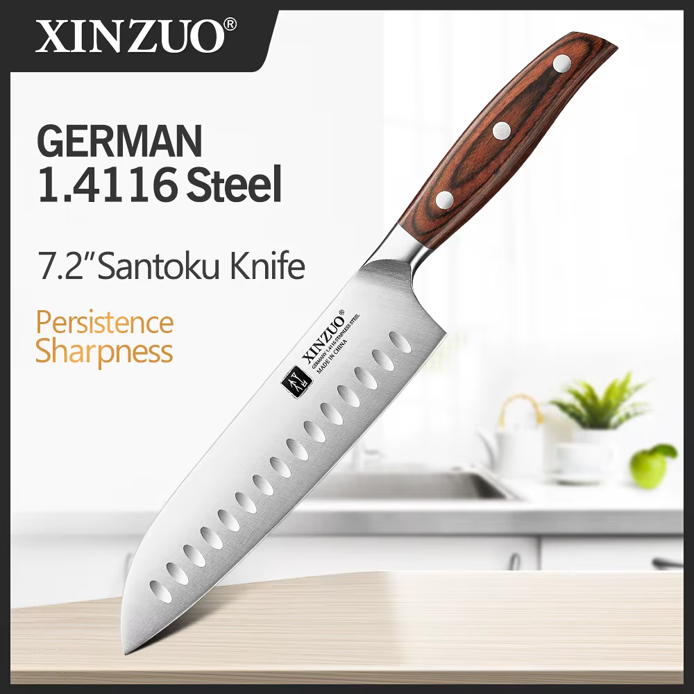 XINZUO couteau Santoku en acier inoxydable de haute qualité, 7.2 pouces, Din 1.4116, couteaux de cui