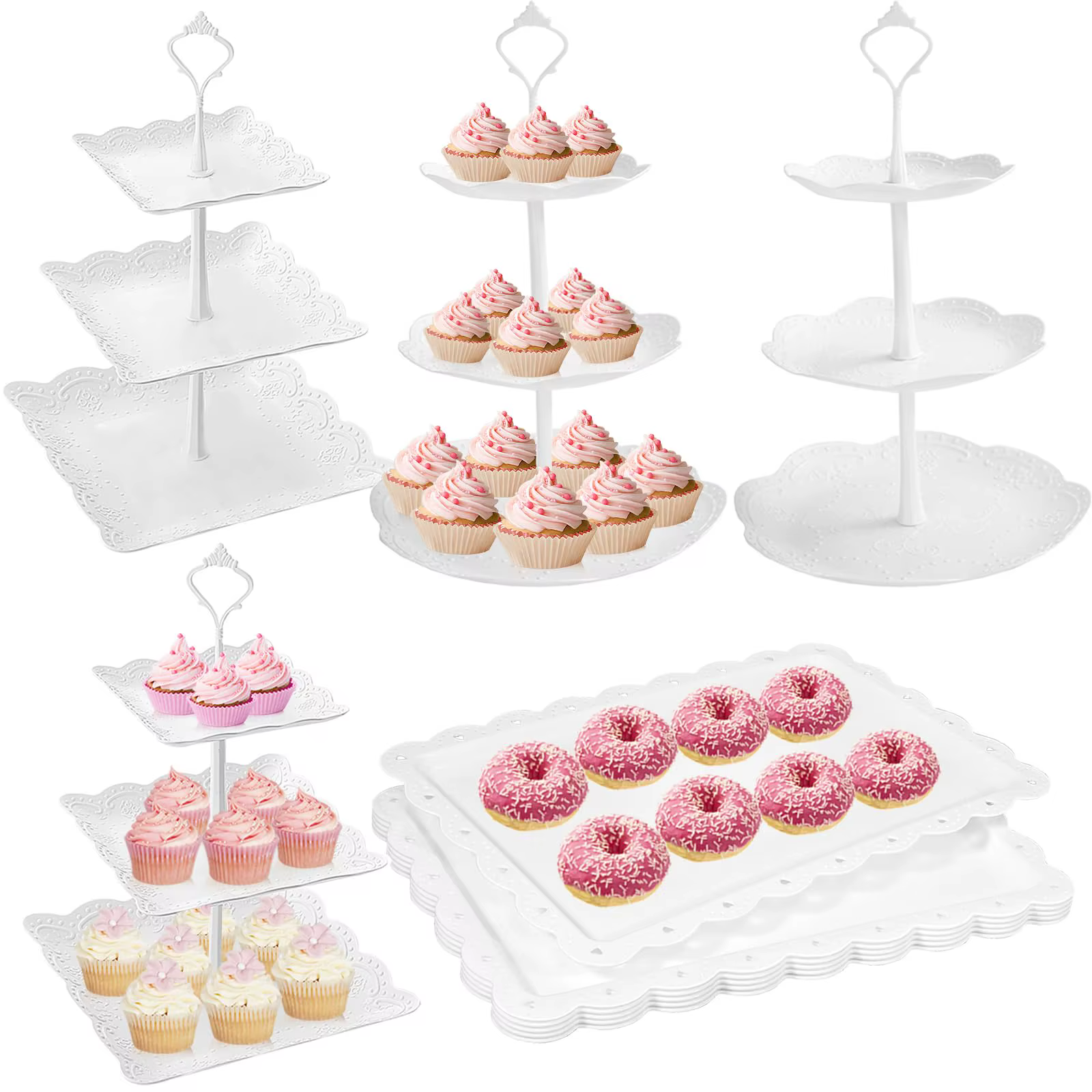 Support à Gâteaux Chi à 3 Niveaux en Plastique, Tour à Dessert, pour Thé, ixPréChristophe, Mariage, 