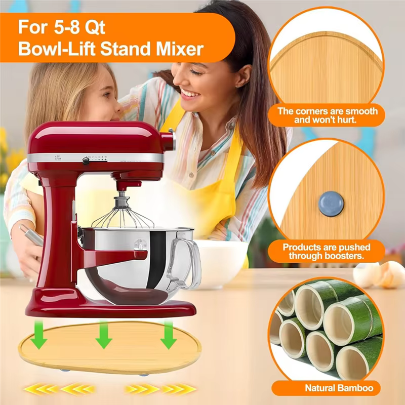 B89B-curseur de mélangeur en bambou pour Kitchenaid 5-8 Qt, mélangeur sur socle à bol relevable, acc