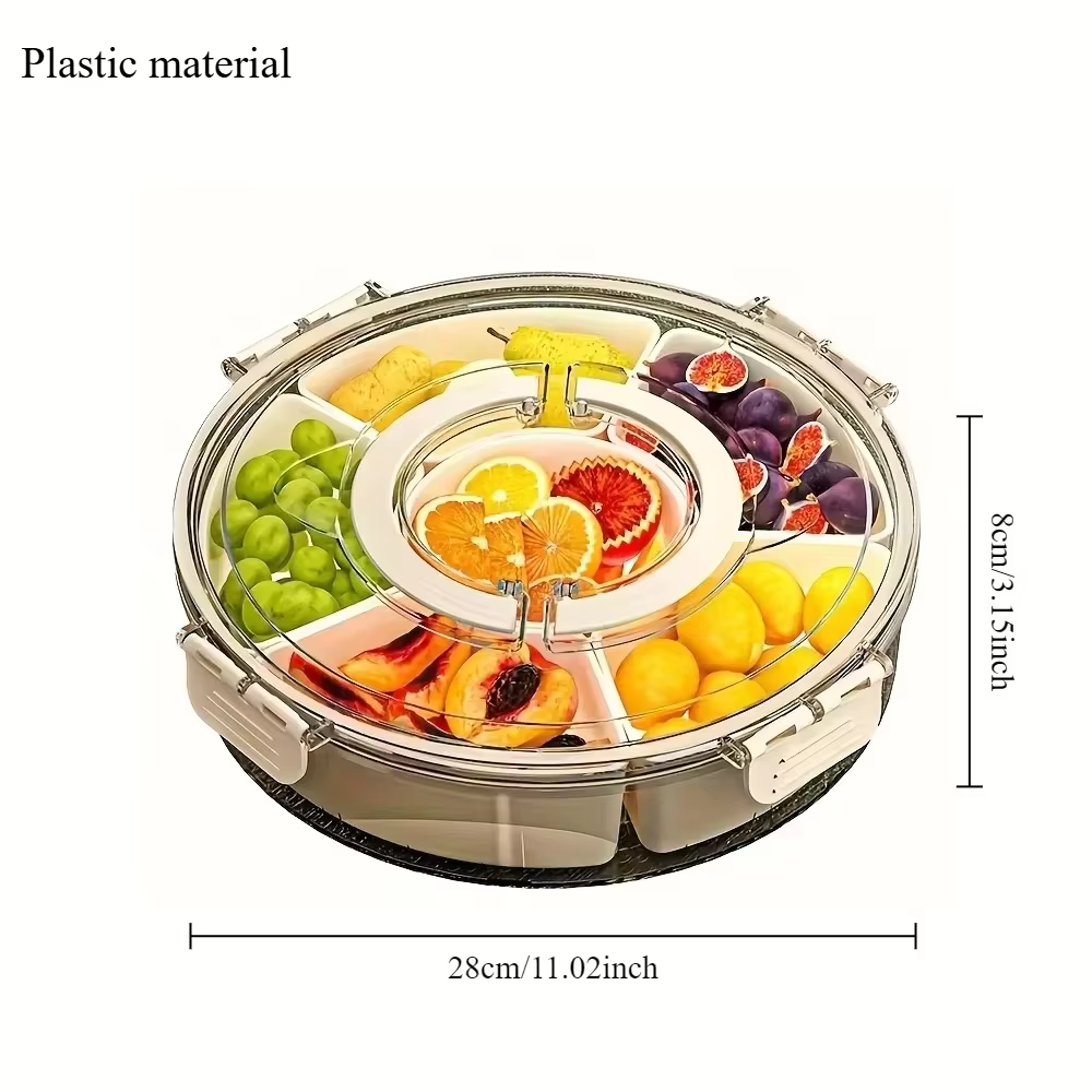 Plateau de stockage des aliments rotatif à 5 compartiments, avec poignée de couvercle, récipient de 
