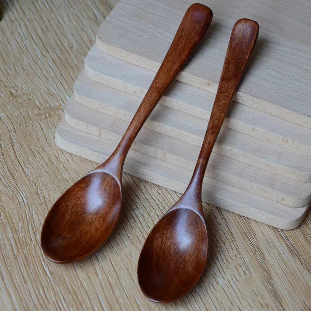Lot de 5 cuillères en bois de bambou, ustensiles de cuisine, cuillères à soupe, cuillères pour enfan