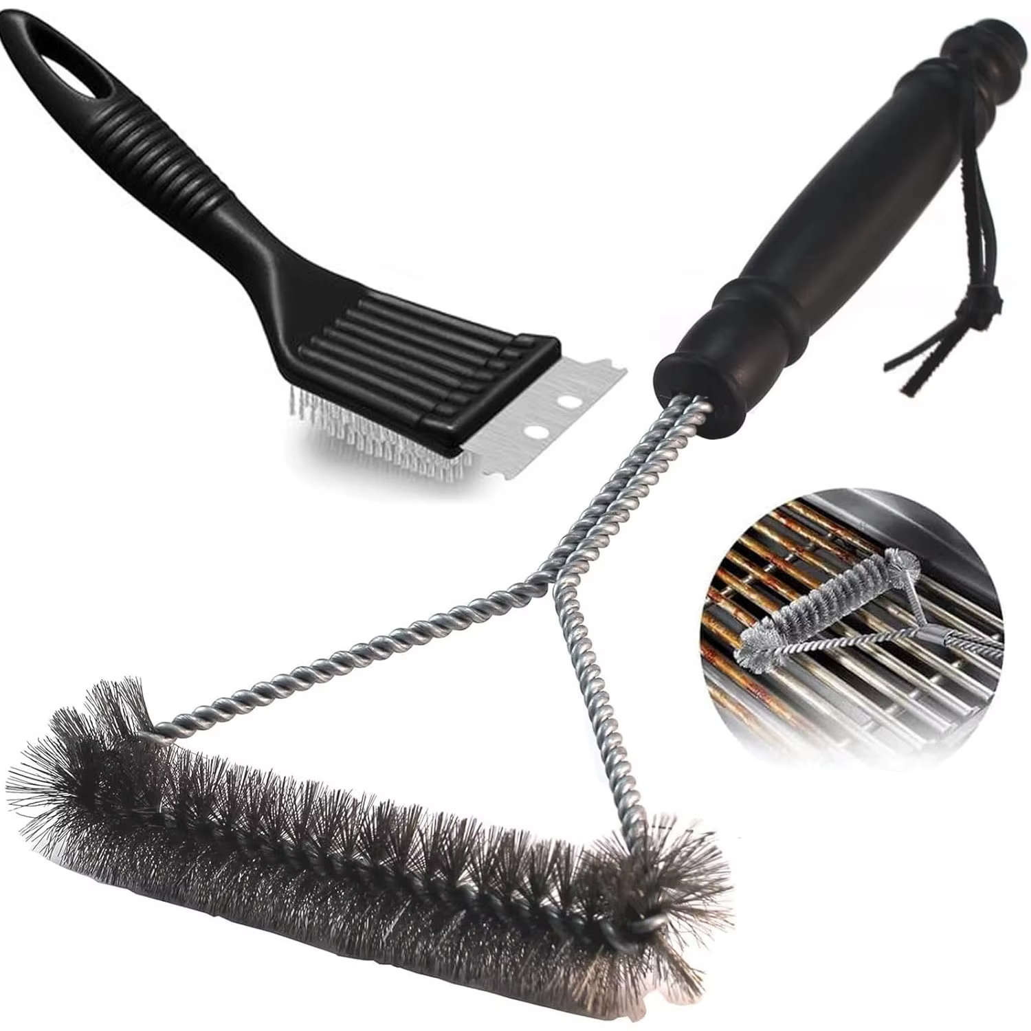 Nettoyeur de barbecue - Ensemble de 2 brosses en fil d'acier inoxydable pour grilles et fours