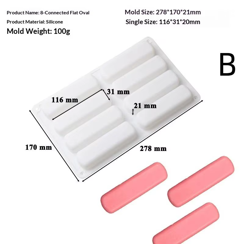 Moule de cuisson en silicone pour éclairs au chocolat, 6/8/12 cavités, forme longue, pour pâtisserie