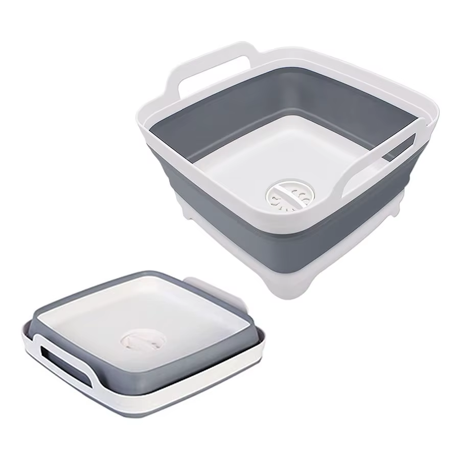 Lavabo à légumes pliable en plastique de 9 litres avec bouchon de vidange pour le stockage des plats