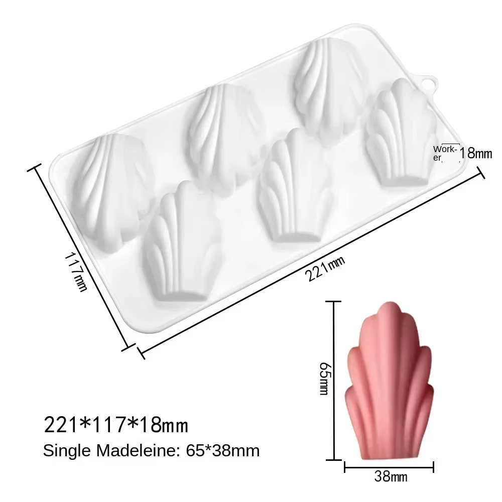 Moule à gâteau en silicone à 6 trous motif madeleine, pour mousse au chocolat, coquille, fleur, dess