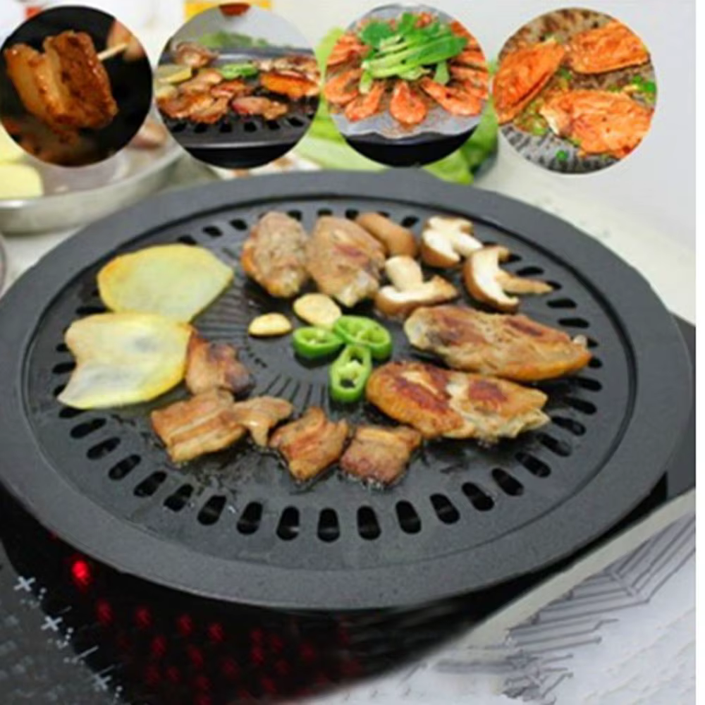Poêle à griller en fer pour barbecue, rôti de viande coréen, plaque de gril avec support, outils de 