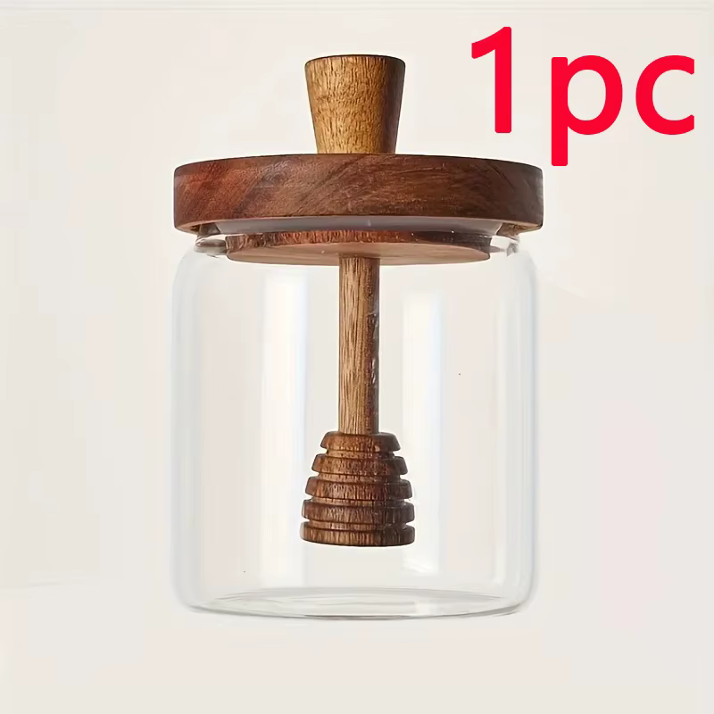 1/3 bouteilles de stockage en verre, pots à miel avec cuillère et couvercle, contenants à miel à lar