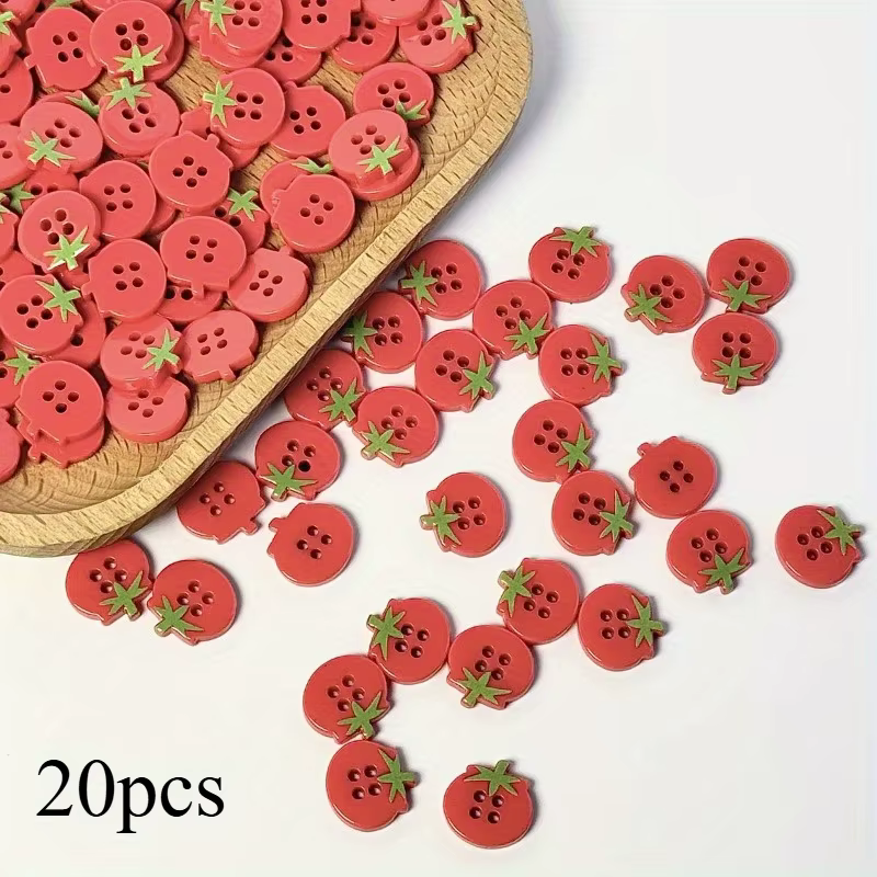 Boutons à 4 trous au Design tomate mignon, boutons artisanaux en résine rouge pour bricolage de vête