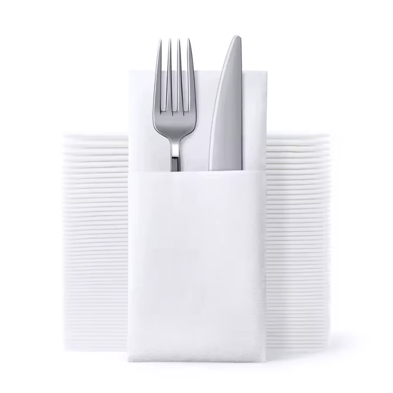 25/50/100PCS Serviettes en papier blanches jetables pour couteaux et fourchettes avec pochette intég