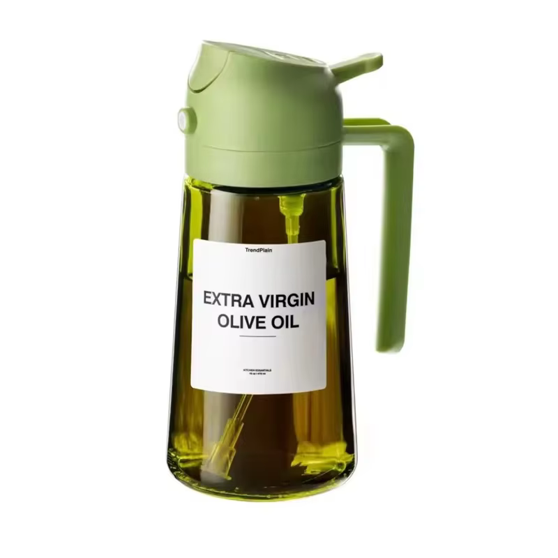 Distributeur d'huile en verre vert 470 ml avec pulvérisateur d'huile d'olive Blackout, grande capaci