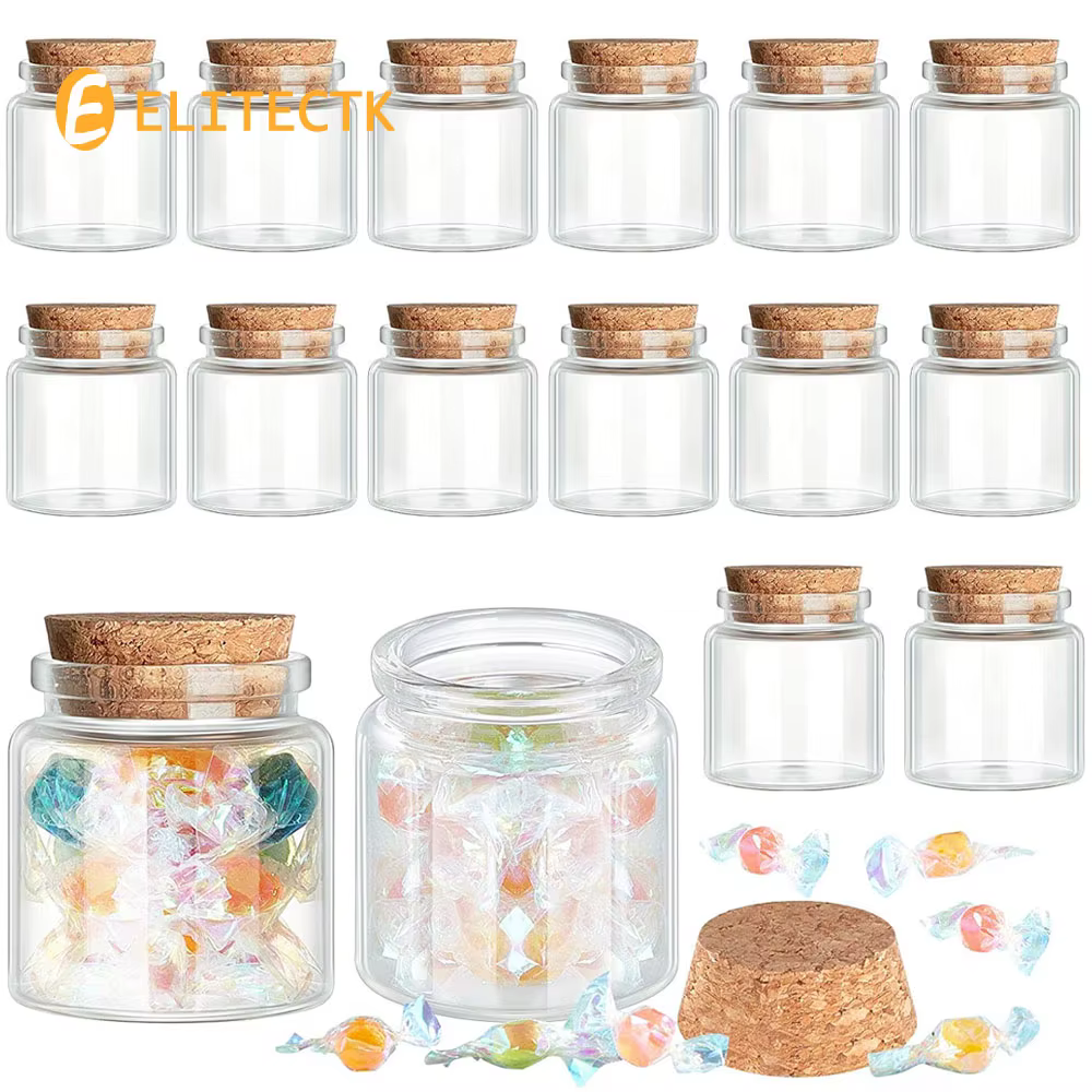 Lot de 24 petites bouteilles en verre avec bouchon en liège, 50 ml/1,7 oz, petits pots en verre, bou