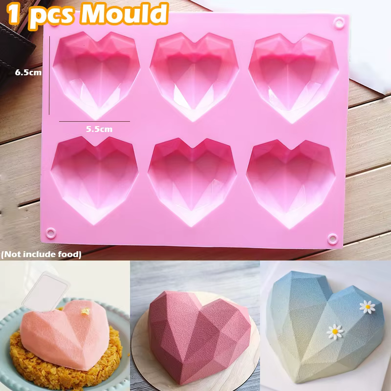 Moule en Silicone en forme de cœur à 6 cavités, pour gâteau, Mousse, pâtisserie, ustensiles de cuiss
