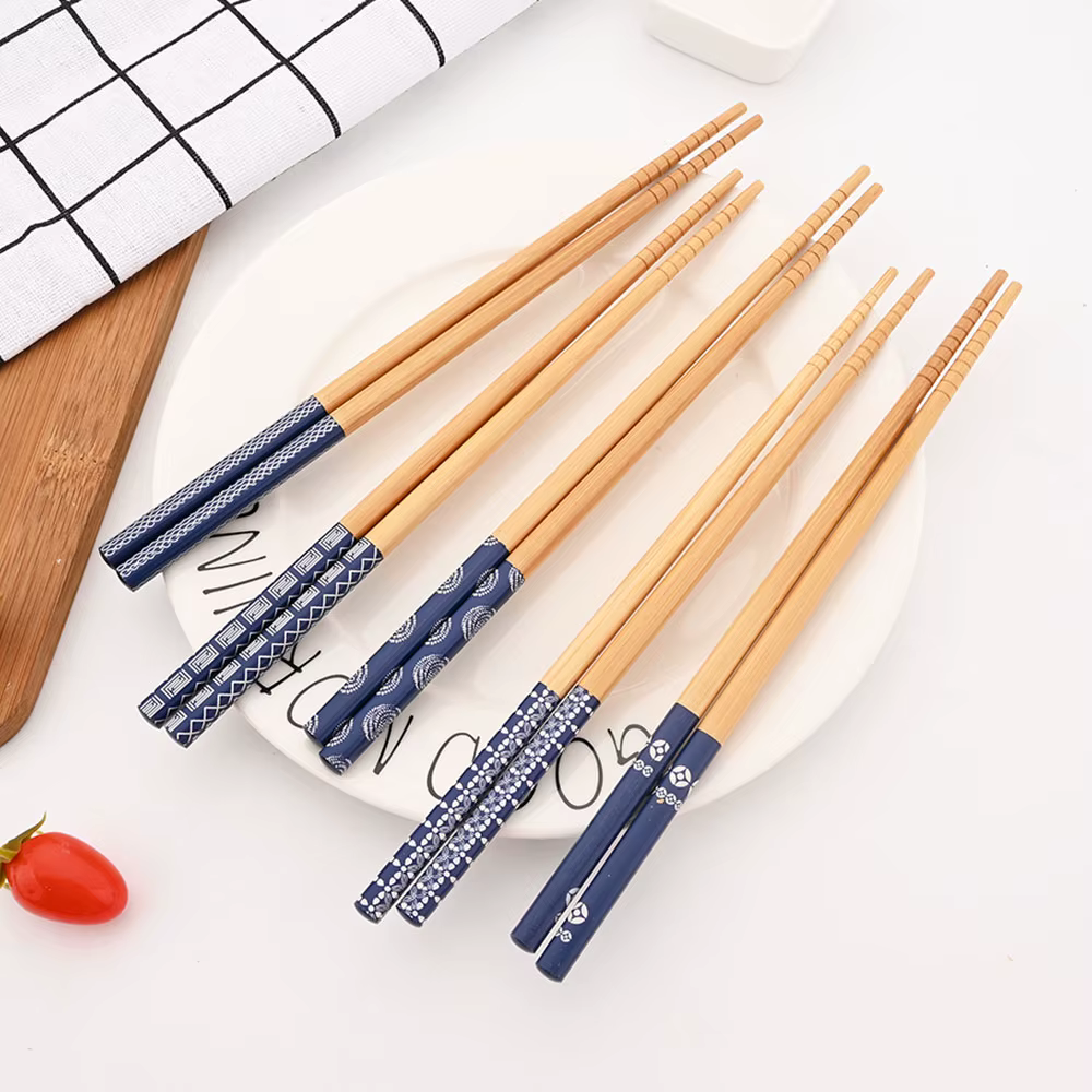 Baguettes en bois naturel japonaises en bambou faites à la main, 5 paires, réutilisables, nourriture