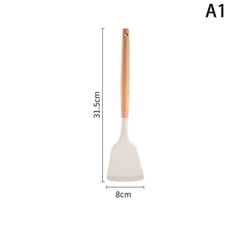 ♥ Ensemble d'ustensiles de cuisine en silicone avec manches en bois - Spatule et louche résistantes 