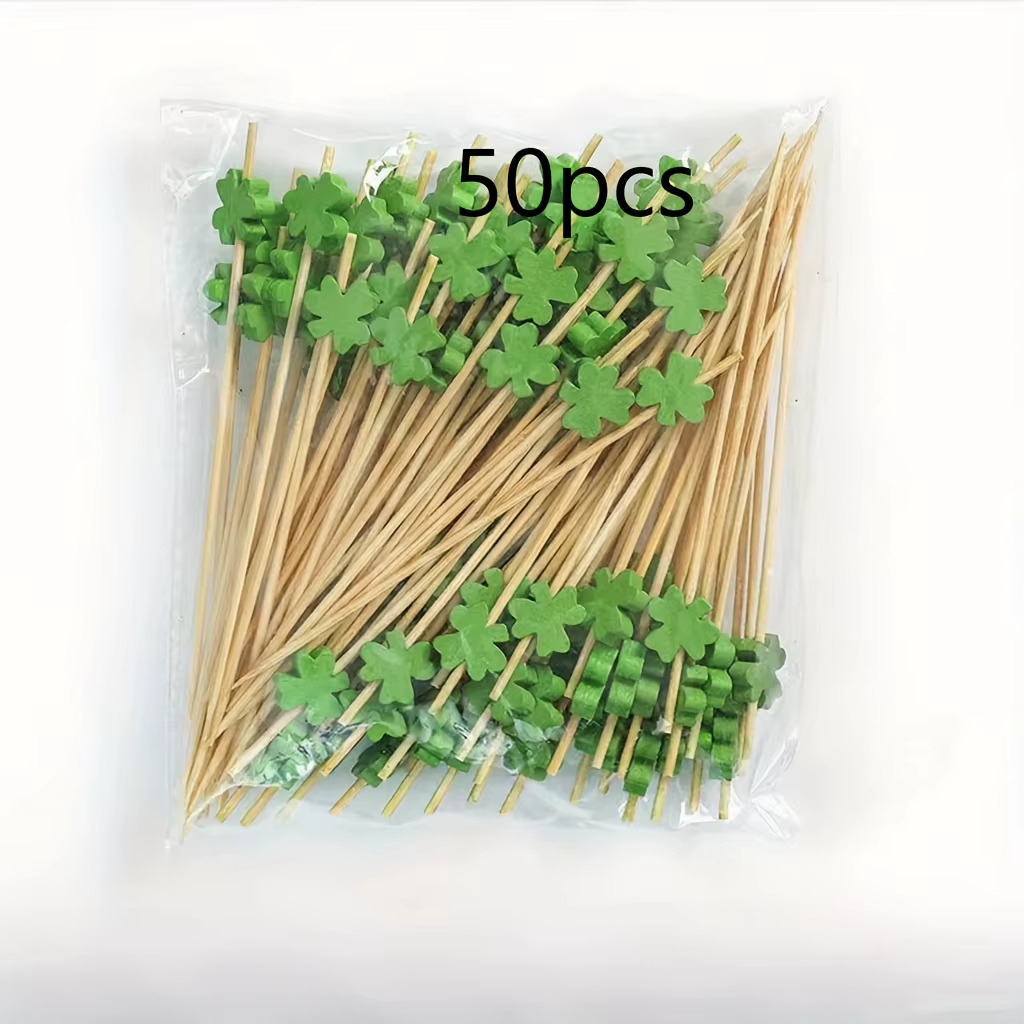 Brochettes de trèfle à quatre feuilles pour fournitures de cuisine, pics de fête-finition polie, pou