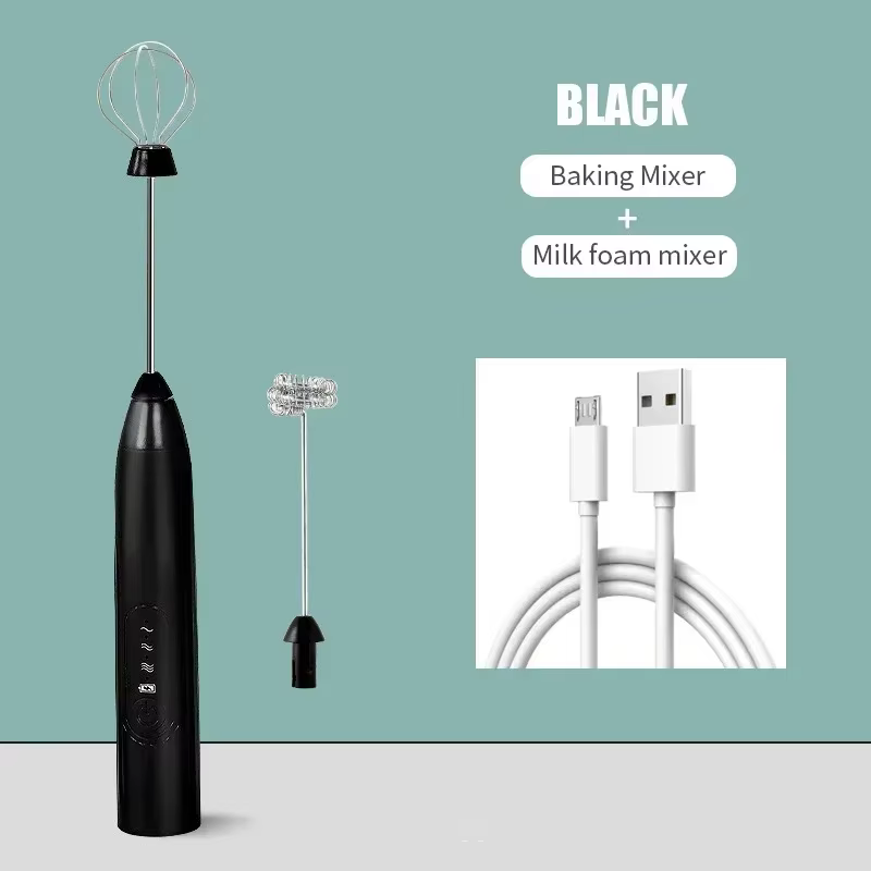 Mousseur à lait électrique et batteur à œufs 2-en-1 rechargeable USB, mélangeur à café et batteur à