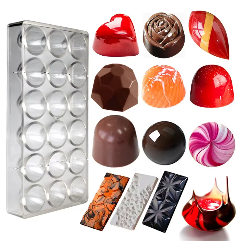 Lot de 2 moules à chocolat en polycarbonate, forme cœur et sphère, pour barres chocolatées, confiser
