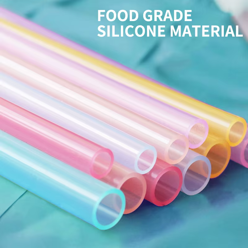 Pailles transparentes en Silicone, 6 pièces, réutilisables, de qualité alimentaire, pliables, droite