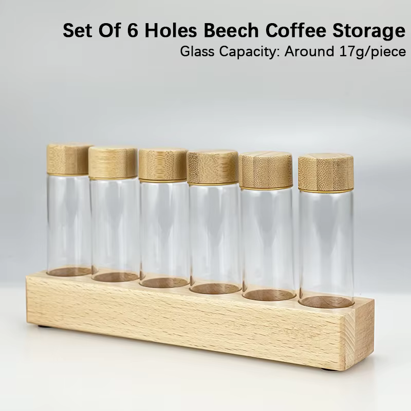 Petite bouteille en verre scellée en bois de hêtre, stockage de grains de café, album, base poreuse,