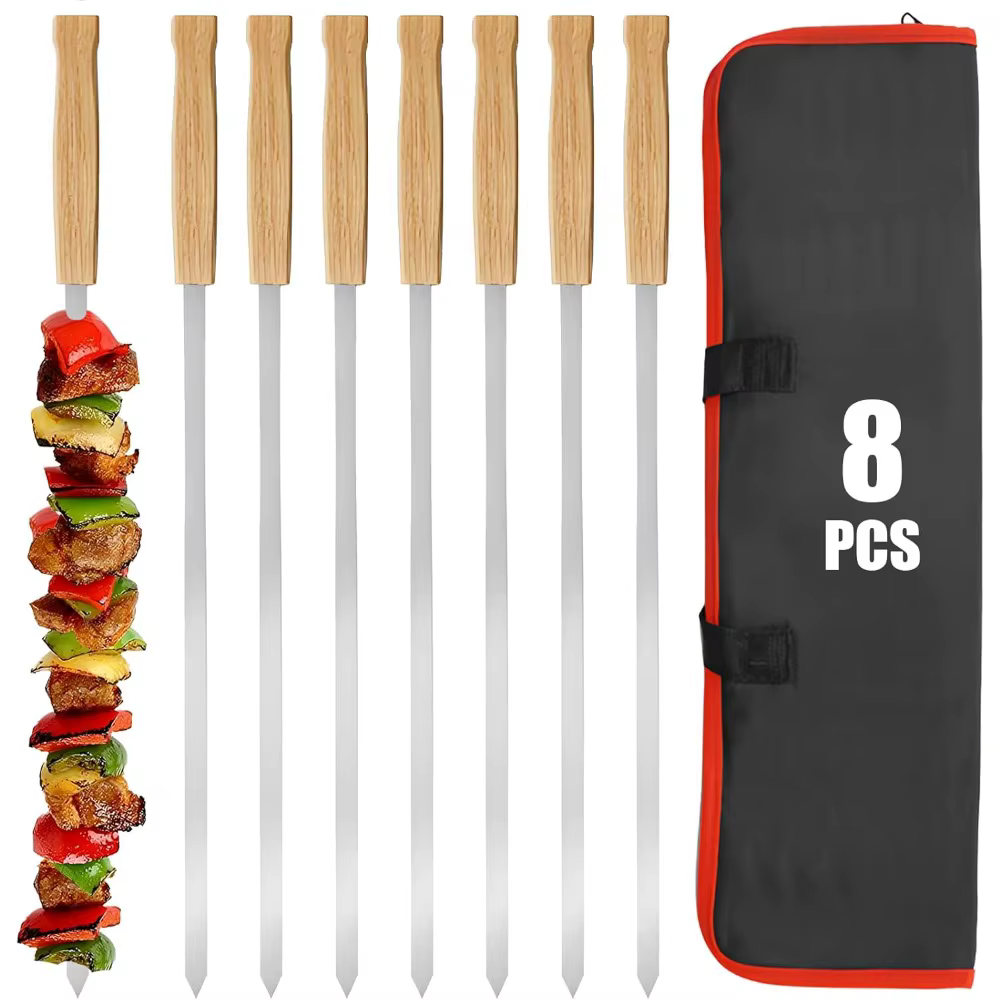 Grands brochettes de Kabob en acier inoxydable, épaisses et réutilisables pour la viande, le poulet 