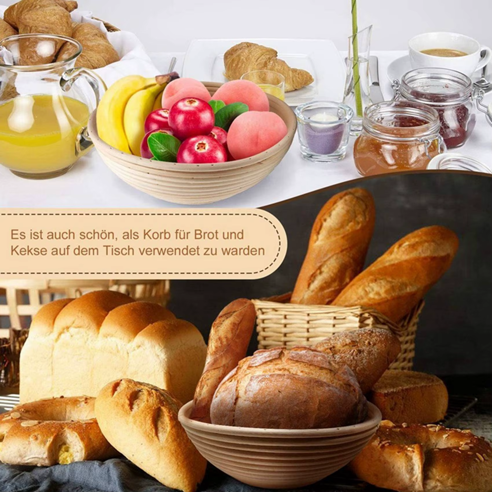 ABUN-ensemble rond, 4 paniers à levure pour pain et pâte à pain, panier d'épreuve Banneton avec Inse