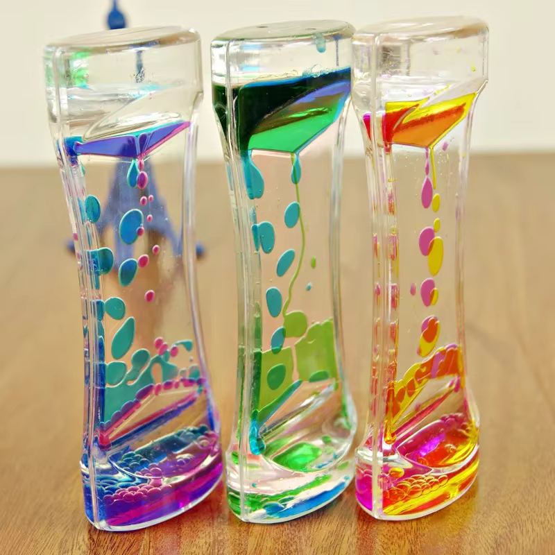 Minuteur sablier bicolore à bulles liquides flottantes, décoration de bureau, jouet sensoriel pour e