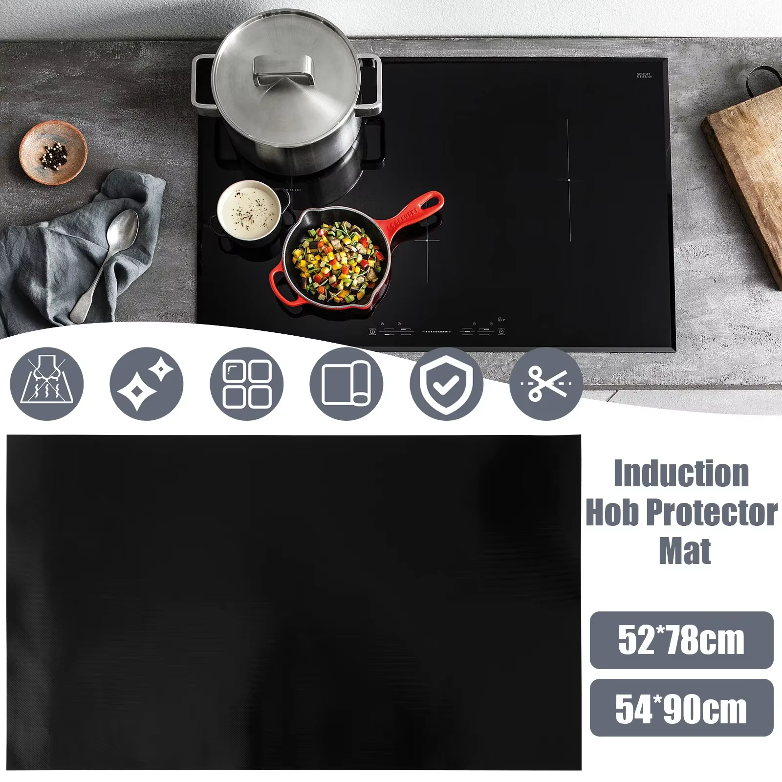 Grand tapis de protection de plaque de cuisson à Induction en Silicone, couverture anti-rayures, épa