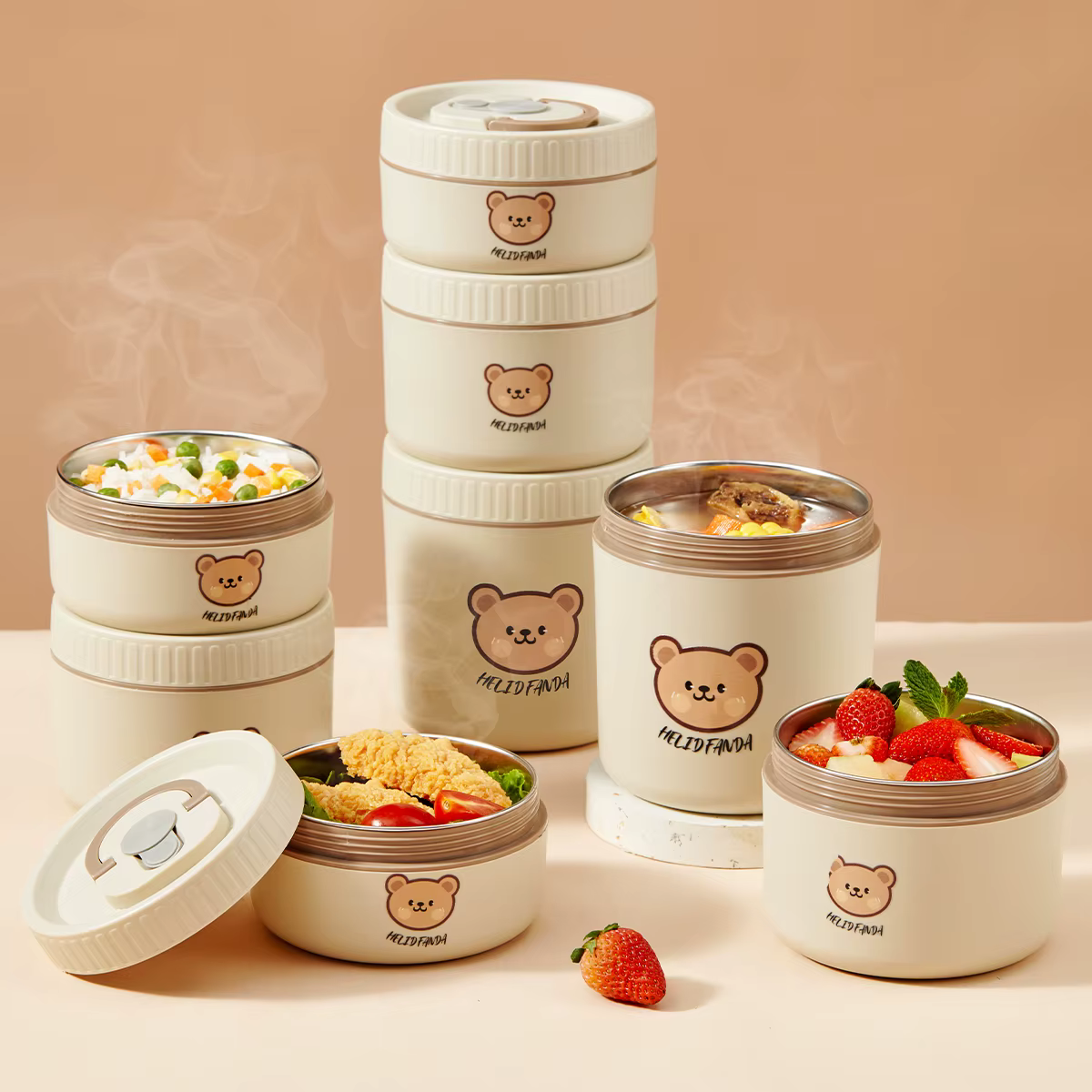 WORTHBUY Boîte à lunch isotherme portable en acier inoxydable 304, récipient alimentaire pour salade
