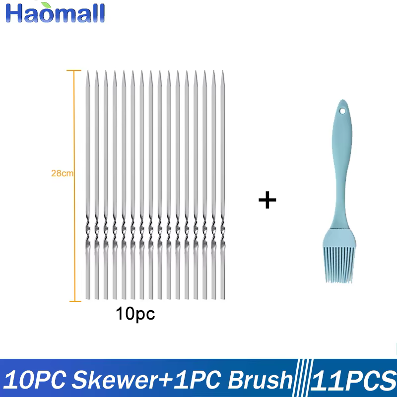 Brochette de Barbecue en acier inoxydable, brochettes de Barbecue réutilisables, bâton de fer Kebab 