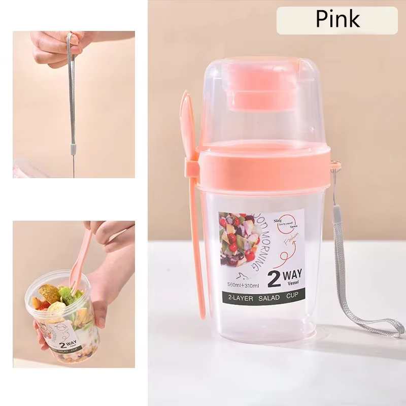 1 pièce Tasse à salade portable avec couvercle et fourchette, pour petit-déjeuner, lait, flocons d'a