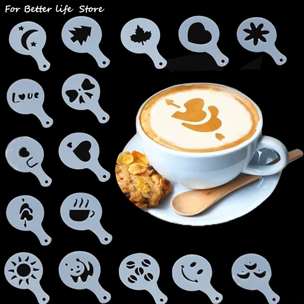 Pochoirs à café fantaisie, 16 pièces, modèle d'impression de café, pochoirs à gâteaux au lait, moule