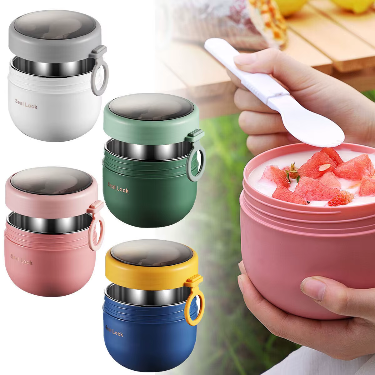 Boîte à déjeuner en acier inoxydable de 600ML, flacon de nourriture chaude, stockage de soupe, pot t