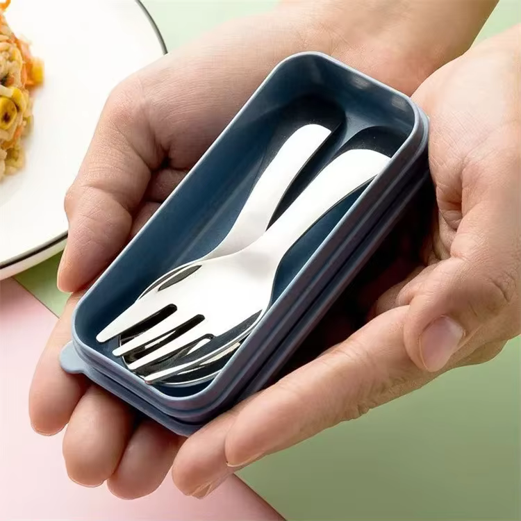 Une paire de couverts cuillère fourchette en acier inoxydable, ensemble pliable Portable Dessert Ben