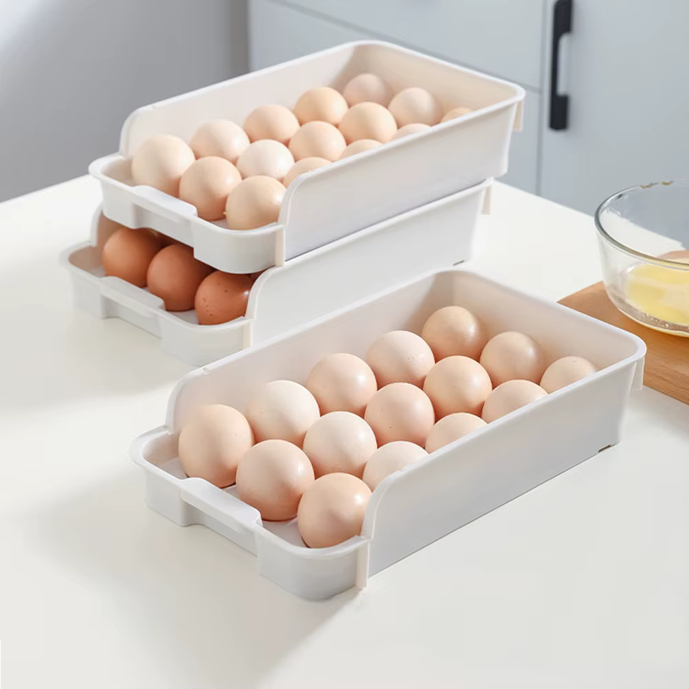 Boîte de Rangement d'emoufs Empilable pour Réfrigérateur, Conteneur de Stockage, Outils, Étagère en 