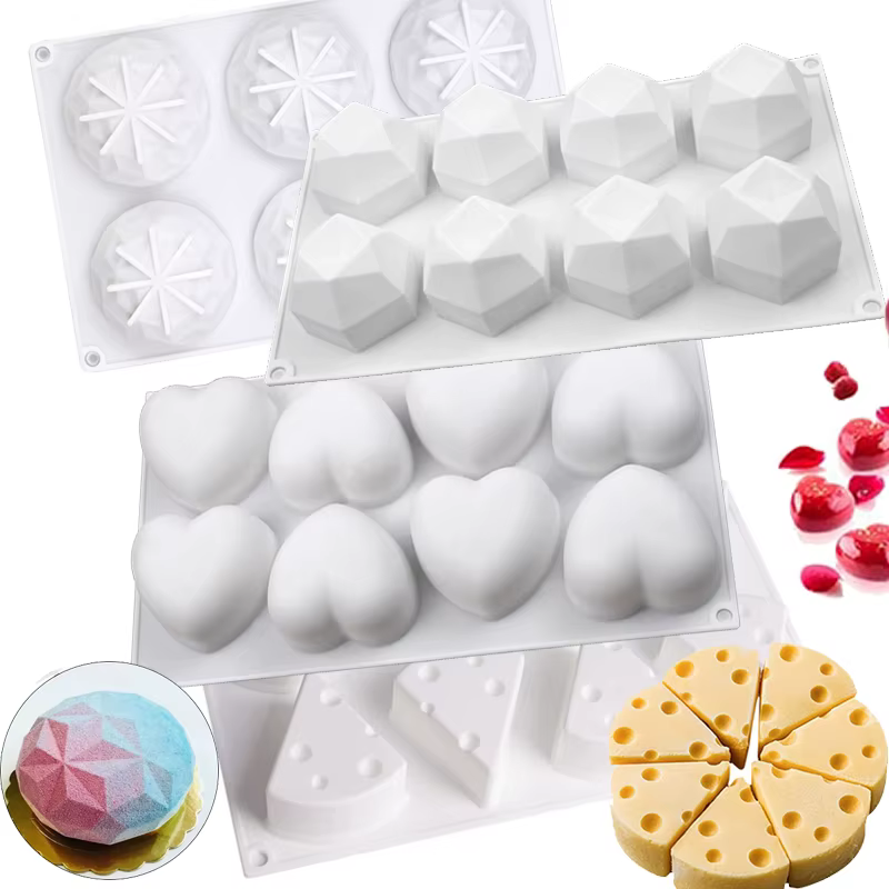 Moule de cuisson de gâteau Mousse 3D, cœur, cheesecake, Dessert, diamant, framboise, Silicone, bougi