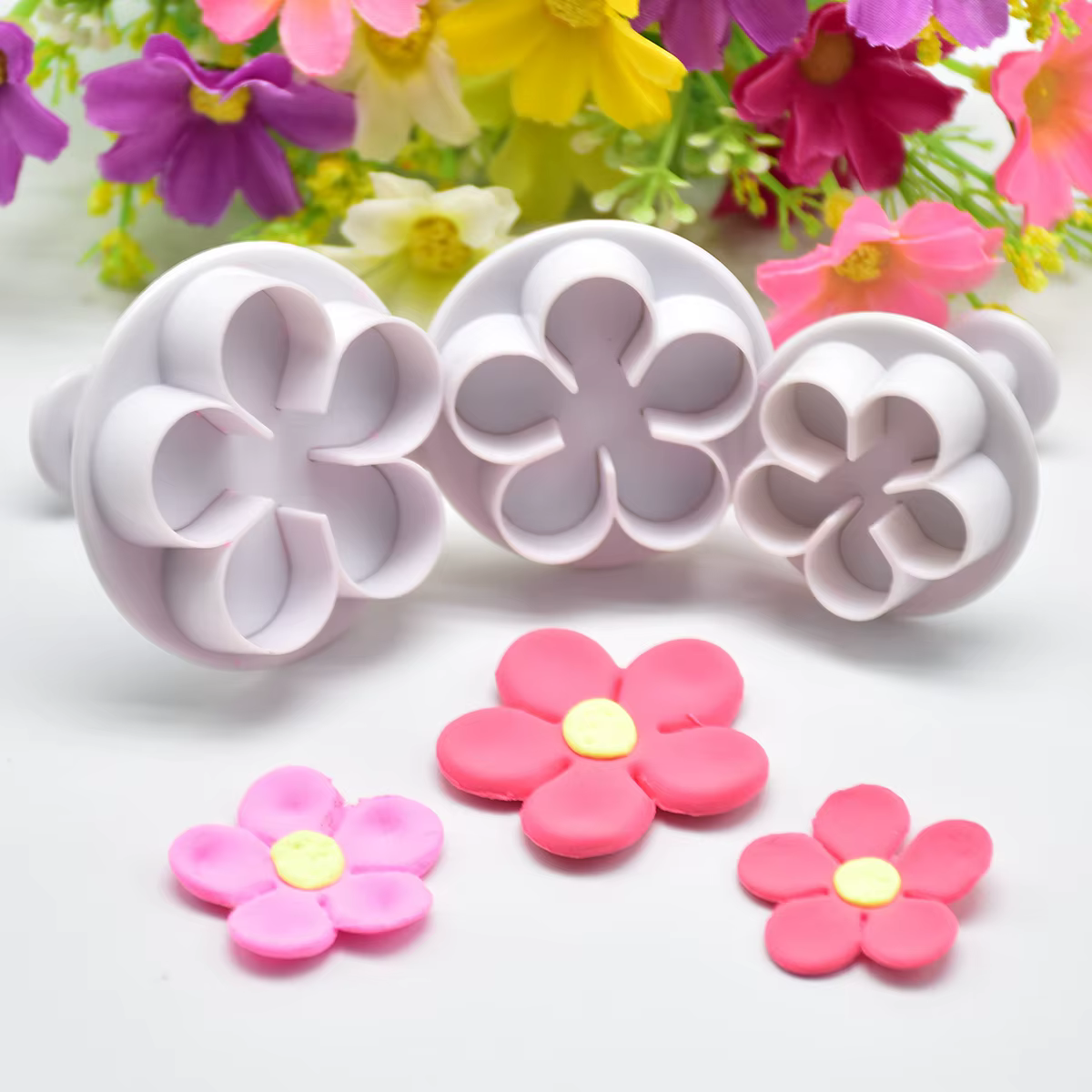 Bricolage fleur gâteau 3-Pack fleur piston emporte-pièce Fondant moules en plastique gâteau décorati