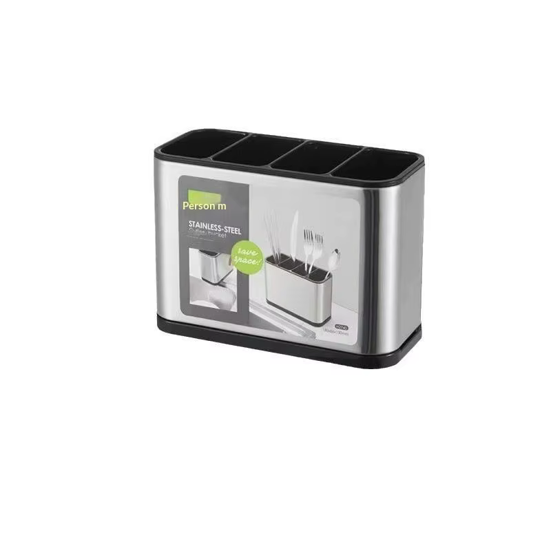 Support d'ustensiles de cuisine en acier inoxydable pour comptoir, grande capacité, multi-compartime