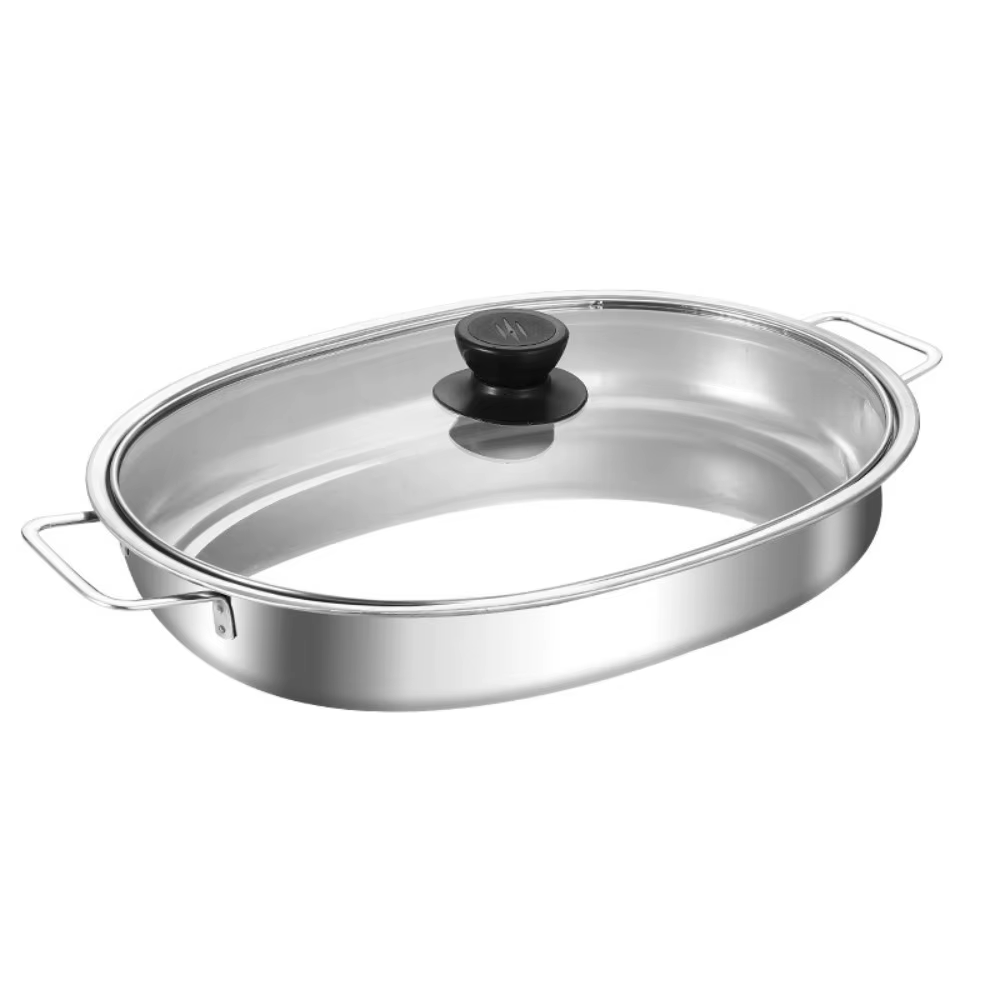 Poêle à poisson ovale en acier inoxydable grande capacité, grill de barbecue profond, anti-rouille a