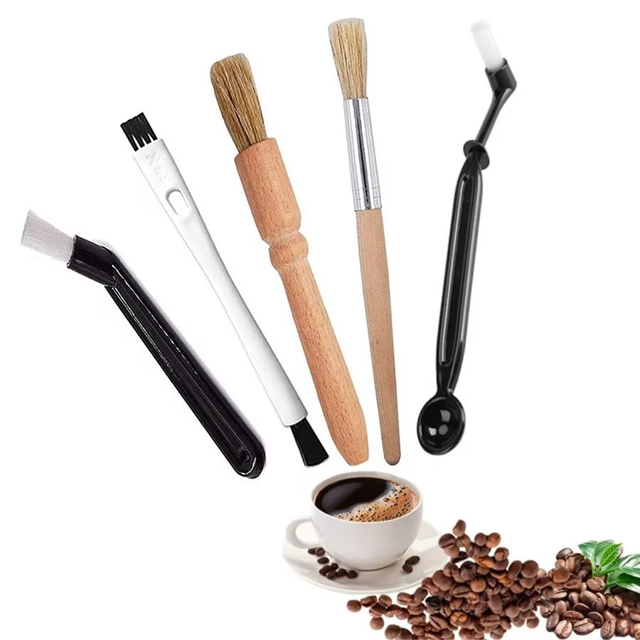 Ensemble de 5 brosses à expresso - Brosse de nettoyage en bois pour moulin à café et machine à expre