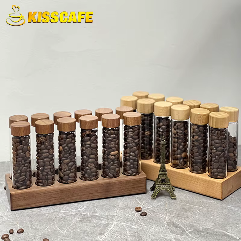 Tube de stockage de grains de café, doseur unique en verre 17g 22g, récipient à base de noix avec en