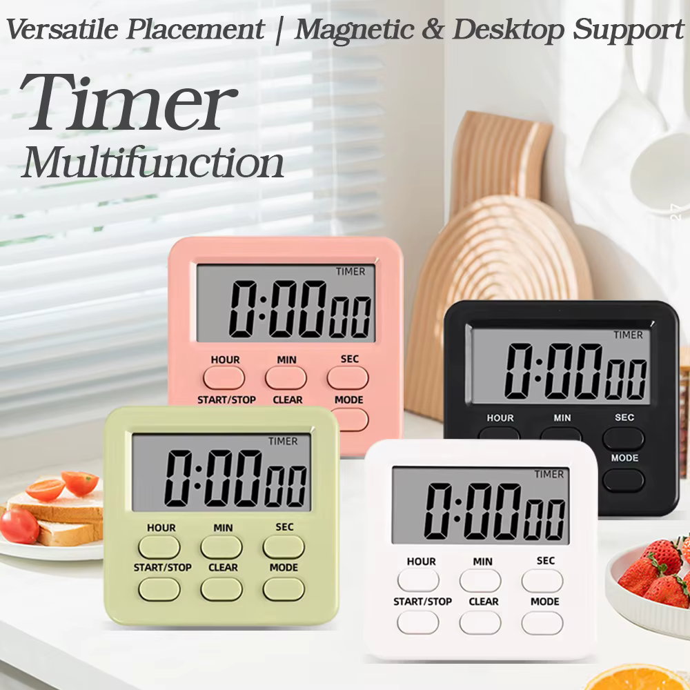Minuteur de cuisine numérique magnétique avec écran LCD, horloge de compte à rebours 24H, support de