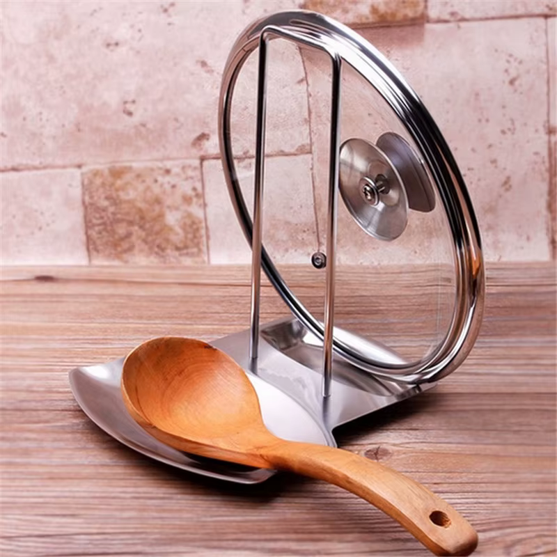 Support de couvercle de casserole en acier inoxydable, couleur argent, porte-cuillère à soupe, égout