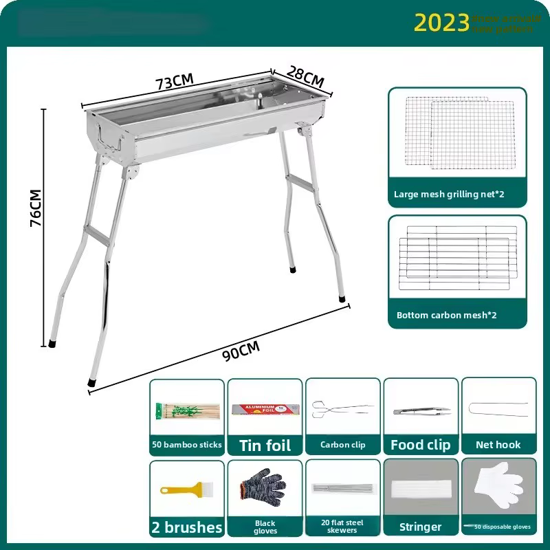 Barbecue portable d'extérieur pliable et épaissi, gril à charbon multifonctionnel pour usage domesti