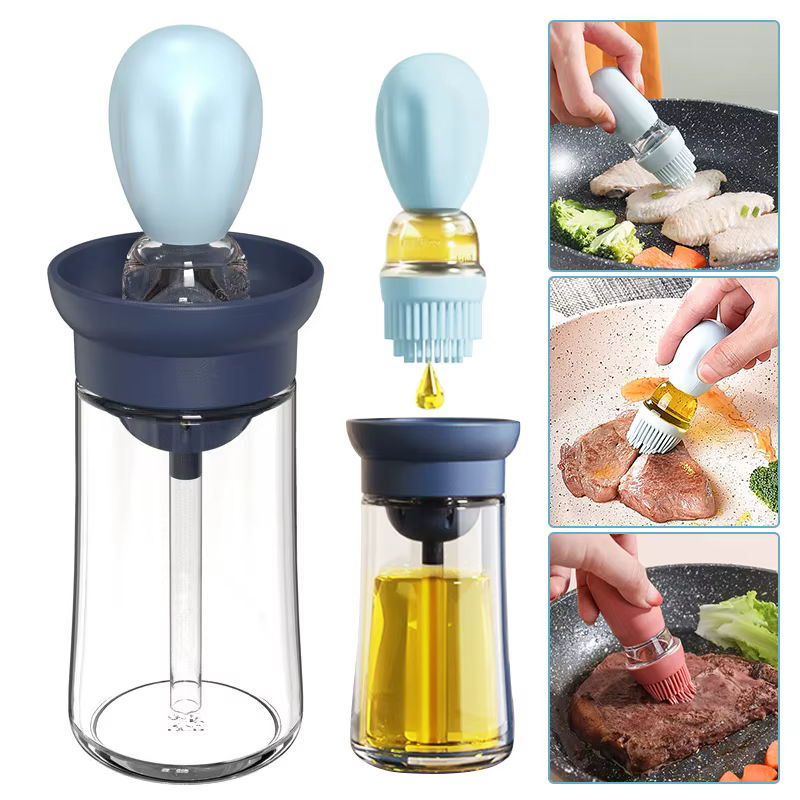 Bouteille d'huile de cuisine Portable, brosse en Silicone, contrôle quantitatif avec flacon pulvéris