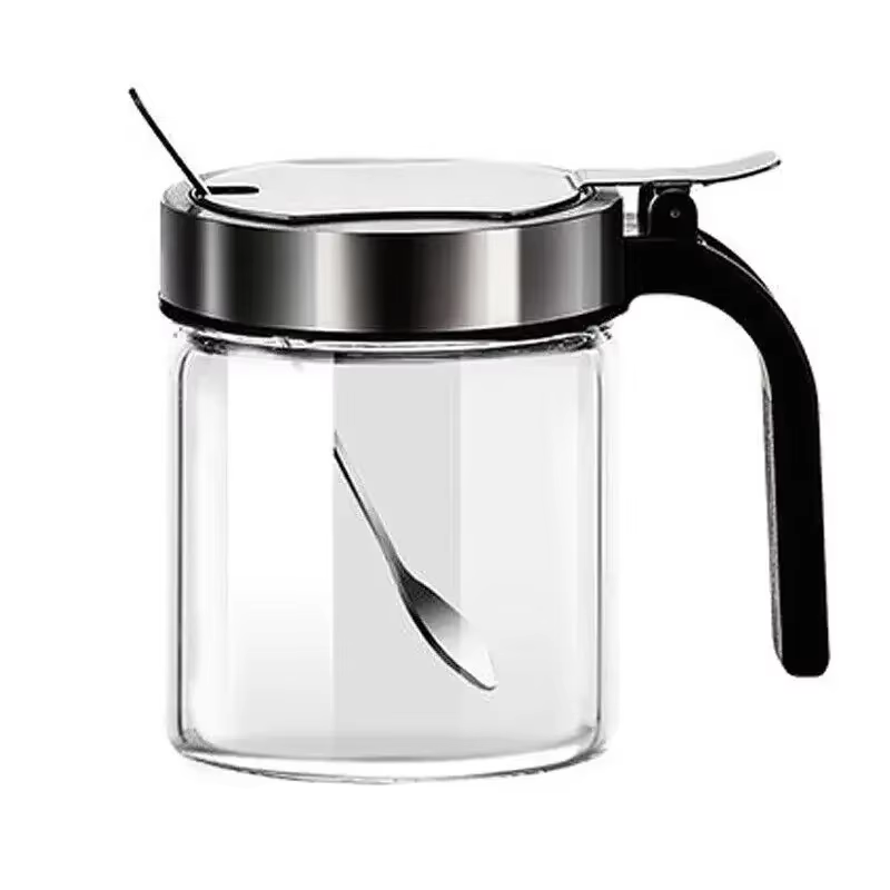 Pot d'assaisonnement en verre pour épices de 300ml, avec cuillère, sucre, salière, poivre, récipient