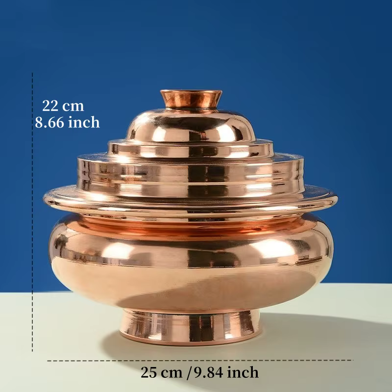 Boîte de riz de stockage bouddhiste, pot de stockage d'épices artisanales en cuivre rouge, fournitur