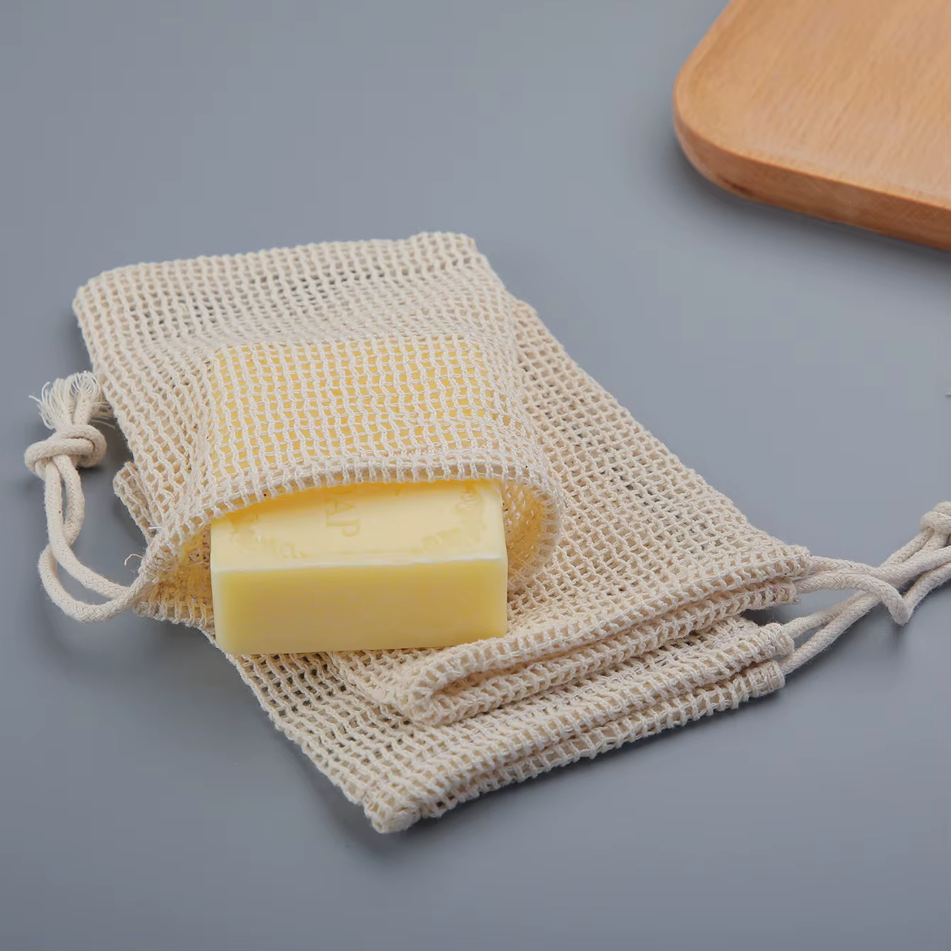 Sac économiseur de savon en coton naturel, 3 pièces, pochette de savon en maille de coton écologique
