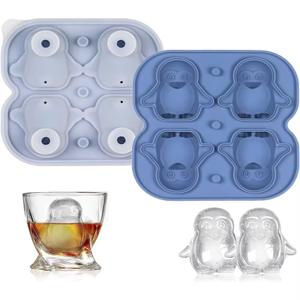 Plateau à glaçons, plateau à glaçons en Silicone avec couvercle, plateaux à glaçons de pingouin pour