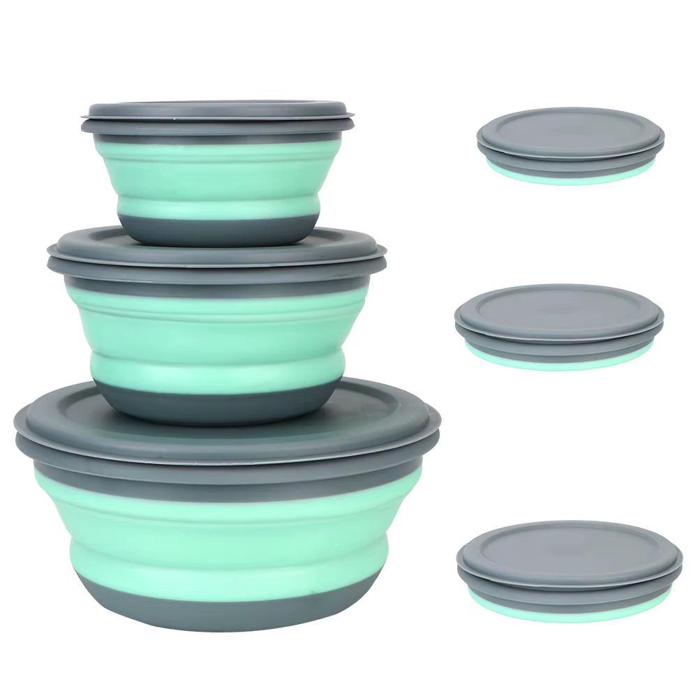 Boîte à déjeuner pliante en Silicone avec couvercle, ensemble de bols de Camping de pique-nique port