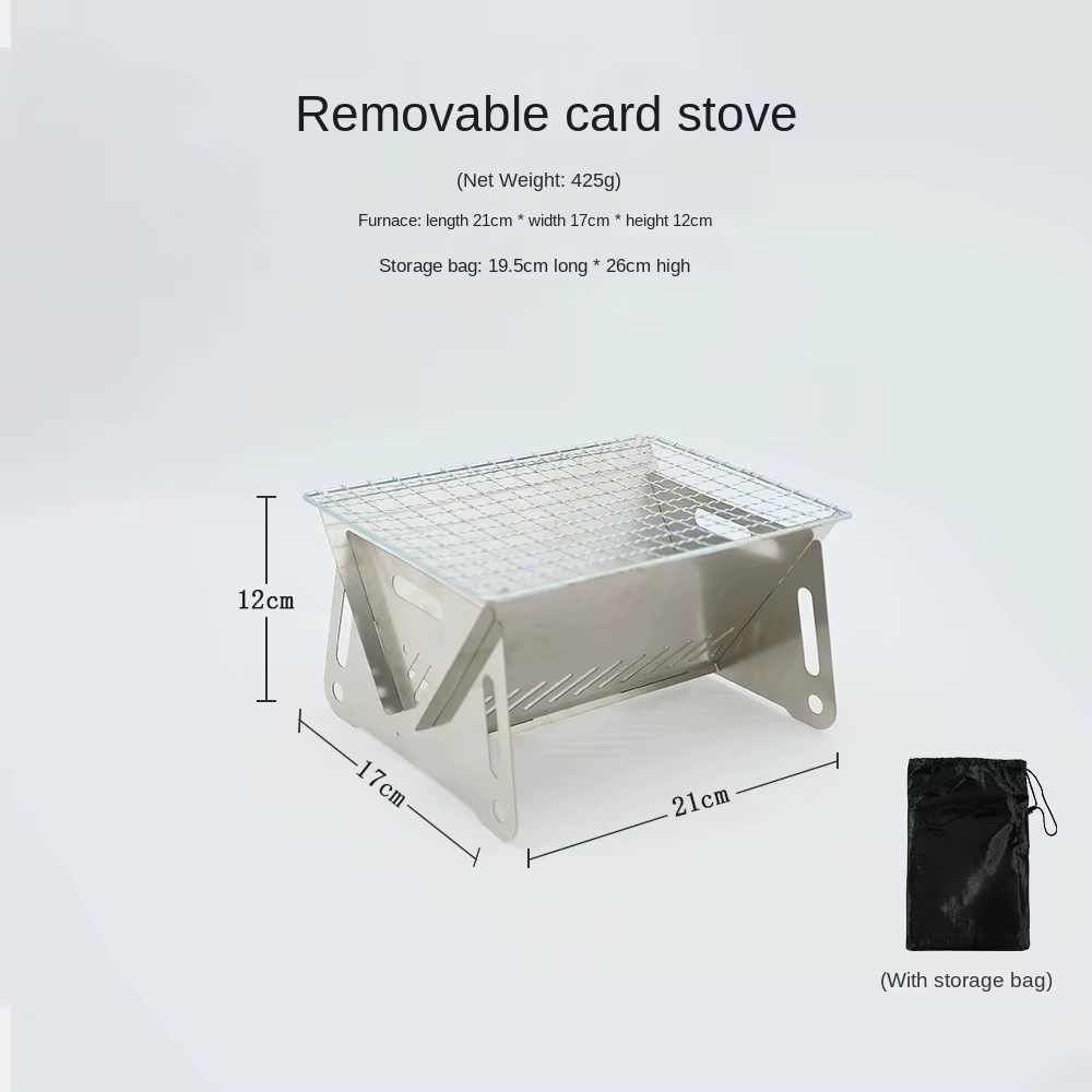 Poêle de randonnée pliant en acier inoxydable, gril à charbon de bois pour barbecue, poêle de campin